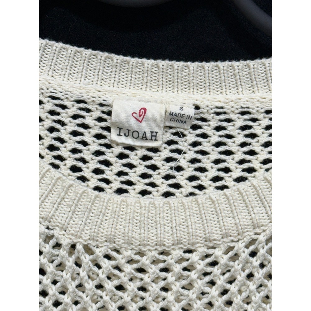 IJOAH Cream Cotton Open Knit Ruffle Trim Sweater‎ SW5532 Small - Picture 2 of 7